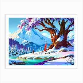 Snowy Mountain Scene Art Print