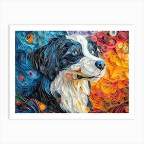 Bearded Collie Paper Quilling Dog Portrait Art Print