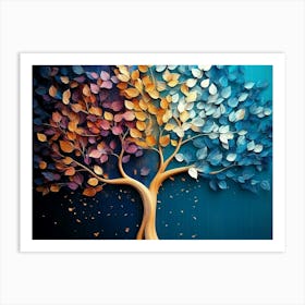 Colorful Tree With Leaves On Hanging Branches Illustration Background 8 Art Print