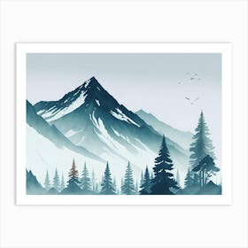 Mountain And Forest In Minimalist Watercolor Horizontal Composition 8 Art Print