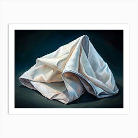 Oil Painting Of White Fabric Draped On A Blue Background Art Print