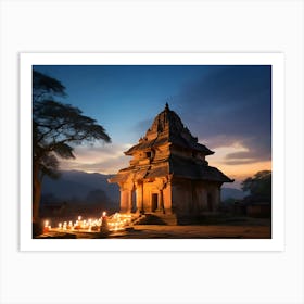 Temple At Dusk paintings art print 1 Art Print