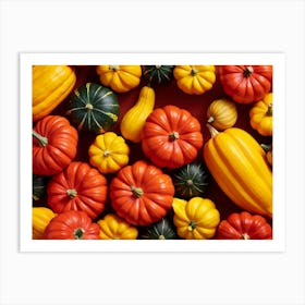 A Digitally Rendered Closeup Of An October Harvest Bursting With Multicolored Autumnal Squash Inclu (5) Art Print