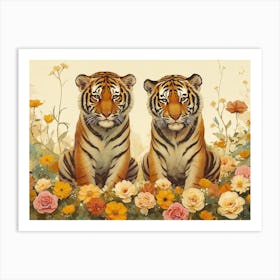 Floral Animal Illustration Tiger 4 Art Print