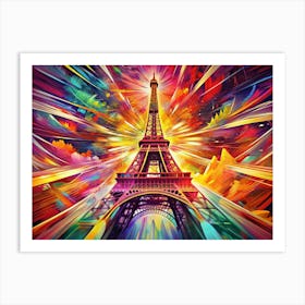 Eiffel Tower With Colorful Abstract Background Art Print