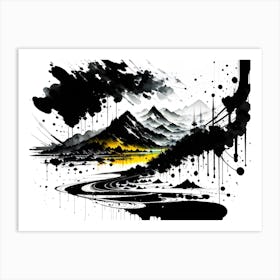 Mountains In Black And White 1 Art Print