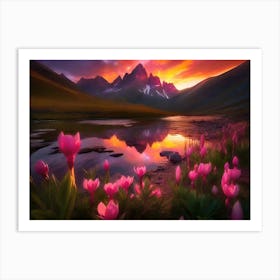 Sunset In The Mountains Landscape Painting Art Print