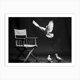 Doves Flying Over A Chair Art Print