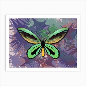 Mechanical Butterfly The Queen Alexandra S Birdwing Techno Ornithoptera Alexandrae On A Dark Abstract Background In Purple, Blue, Pink Colors Art Print