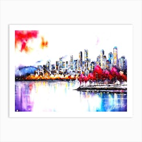 City Skyline In Autumn - Vancouver Skyline Art Print