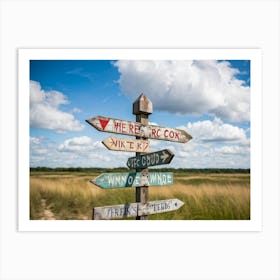 A Weathered Wooden Signpost At A Crossroad Its Arrows Pointing In Various Directions With Hand Pain 2 1 Art Print