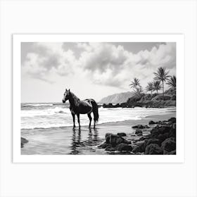 A Horse Oil Painting In Punalu U Beach Hawaii, Usa, Landscape 1 Art Print