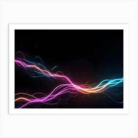 Abstract Background With Glowing Lines In Blue, Pink, And Orange Colors Art Print