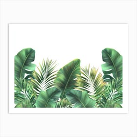 Tropical Seamless Border With Beautiful Palm, Banana Leaves 2 Art Print