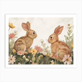 Floral Animal Illustration Rabbit 1 Art Print