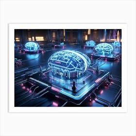 Cybernetic Brain Circuit Of The Future Led Lit Nodes Pulsating With Information Intricate Silver A (1) Art Print