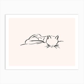 Sleeping Cat Ink Drawing Art Print