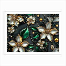 Gold And Green Flowers 3 Art Print