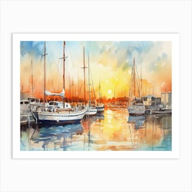 Sailboats At Sunset Art Print