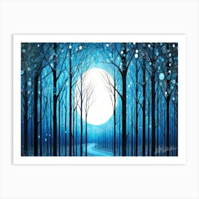 Winter Blues - Moonlight In The Forest Art Print