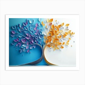 Colorful Tree With Leaves On Hanging Branches Of Blue, White And Golden 10 Art Print