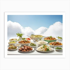 Assorted Indian And Asian Healthy Dishes Including A Fresh Salad Chicken Masala Vegetable Rice An (1) Art Print