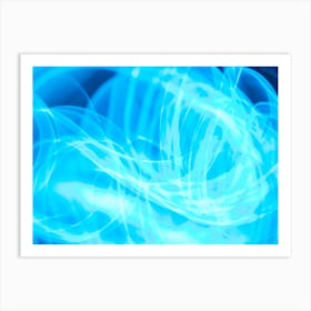 Chaos Blue Glowing Abstract Curved Lines Art Print