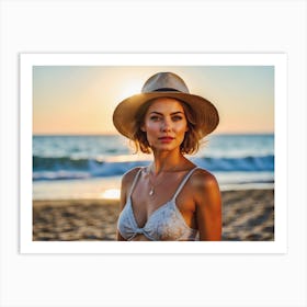 Beautiful Woman On The Beach Art Print