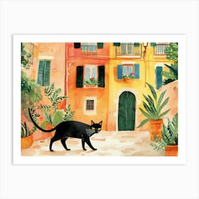 Palma De Mallorca, Spain   Cat In Street Art Watercolour Painting 3 Art Print