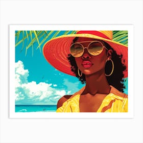 Illustration of an African American woman at the beach 34 Art Print