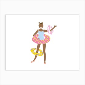 Party Ring Hula Hoop Girl, Fun Circus Animal, Cake, Biscuit, Sweet Treat Print, Landscape Art Print