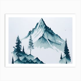 Mountain And Forest In Minimalist Watercolor Horizontal Composition 103 Art Print