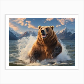 Brown Bear In The Water Art Print