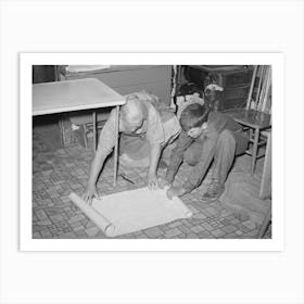 Mrs Hutton And Her Grandson Unrolling Wallpaper For The Kitchen, Pie Town, New Mexico By Russell Lee Art Print