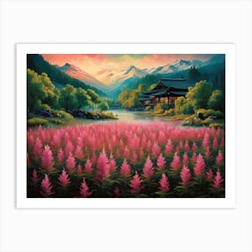 Pink Flowers In The Mountains 2 Art Print