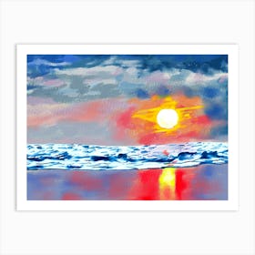 Sunset On The Beach Acrylic Painting Art Print
