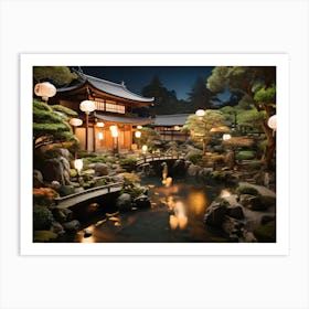 Japanese Garden At Night Paintings Art Print Art Print