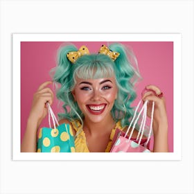 Pretty Girl With Shopping Bags Art Print