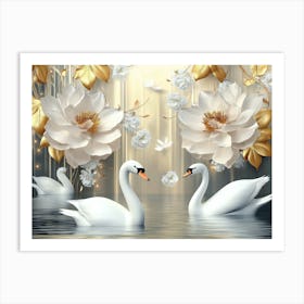 Swans In Water Art Print