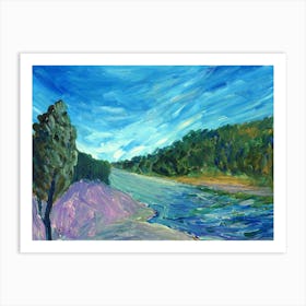 Riverflow - landscape blue green teal nature river water sky Anton Maliar impressionism painting Art Print