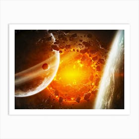 Planet explosion. Apocalypse in space #7 — space poster, space photo art, collage Art Print