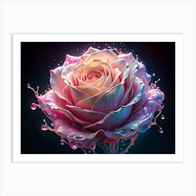 Pink Rose With Water Droplets Art Print