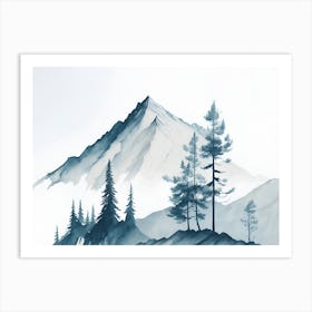 Mountain And Forest In Minimalist Watercolor Horizontal Composition 444 Art Print