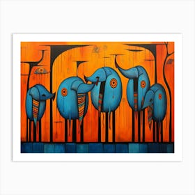 Blue Elephants Art Print