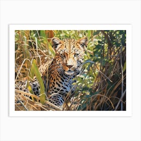 African Leopard In Tall Grass Realism 2 Art Print