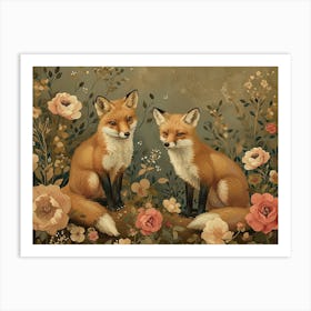 Floral Animal Illustration Fox 3 Art Print