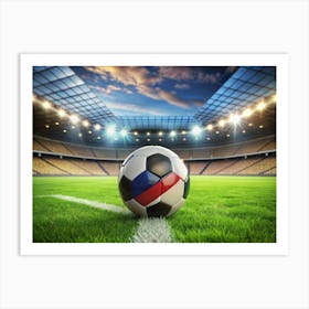 Soccer Ball With French Flag Design On A Stadium Field Art Print