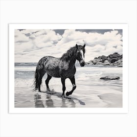 A Horse Oil Painting In Tulum Beach, Mexico, Landscape 2 Art Print