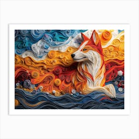 Japanese Akitainu Paper Quilling Dog Portrait Art Print