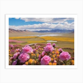 Pink Flowers In The Mountains 4 Art Print